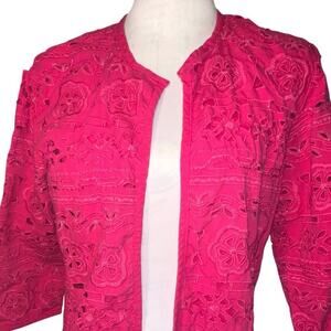 Chico's Women's Sz 2(US M) Embroidered Lazer Cut Metallic Open Blazer/Jacket Y2K
